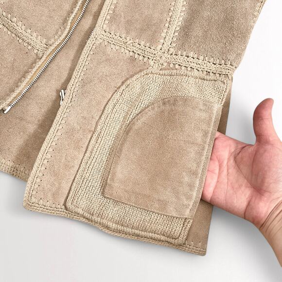 Vintage Suede Leather Hooded Jacket M Tan Boho Western Cabincore Equestrian Luxe - Picture 9 of 12